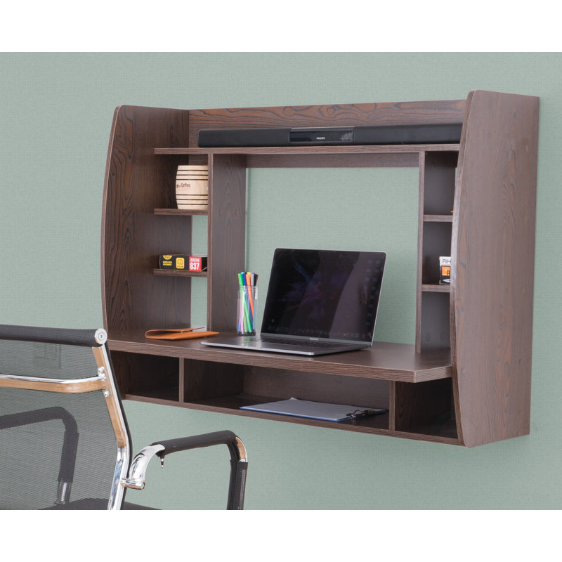 Bureau mural pour ordinateur portable avec tablettes de rangement, poste de travail pliable pour bureau à domicile, table flottante peu encombrante