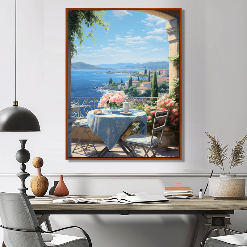 «French Coastal Retreat In Provence II», art mural encadré, H 20 po x l 12 po x P 1 po, Cadre flottant brun