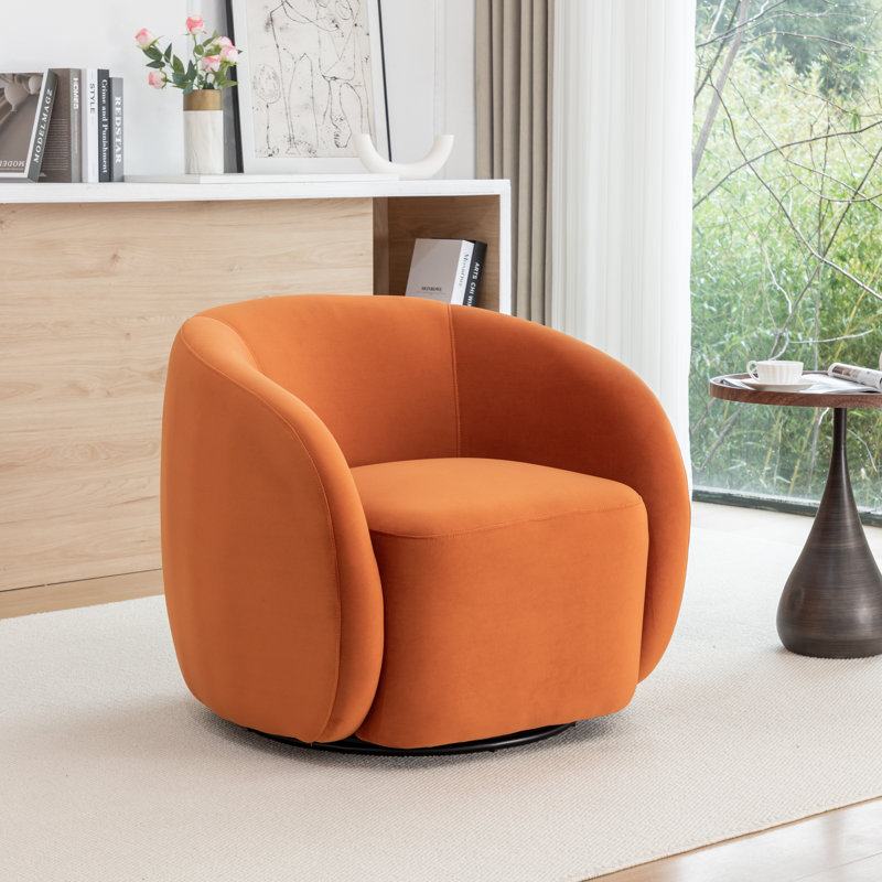 Fauteuil demi-tonneau pivotant en velours Arrun, Orange