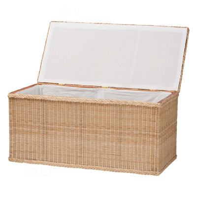 Storage Ottoman With  Natural Rattan
