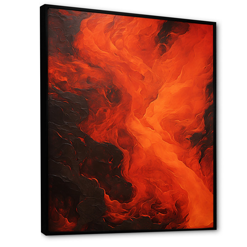 Volcanic Tachisme Fusion 4 - Tachisme, art mural, Cadre flottant noir, H 32 po x l 16 po x P 1 po