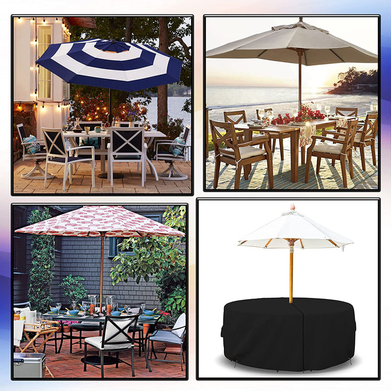 High Density Multipurpose Waterproof Outdoor Round Table & Chair Set Cover, Patio Dining Table Cover, 24" H x 109" W x 109" D
