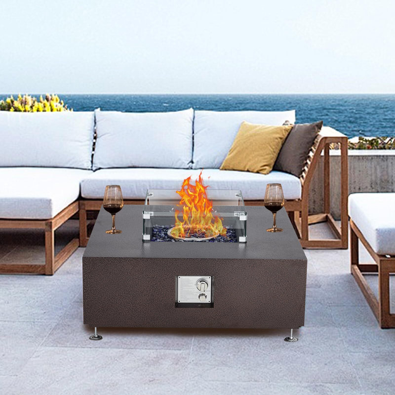 36" Propane Fire Pit Table,50000BTU Fire Table With Wind Guard, Brown