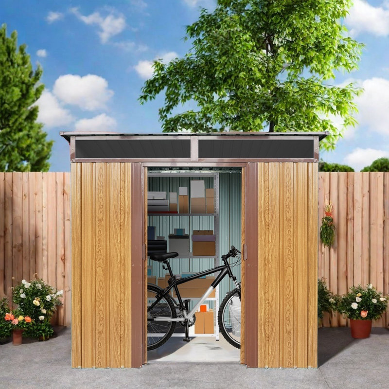 Remise de rangement extérieure durable en résine 4X8Ft avec cadre de fondation en métal, portes coulissantes cadenas, remise de jardin résistante aux intempéries et à l'épreuve de la rouille