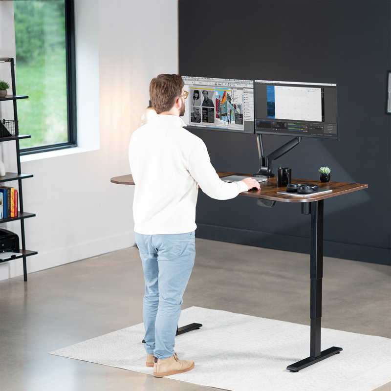 63" Vintage Brown/Black Adjustable Height Standing Desk with Power Outlet