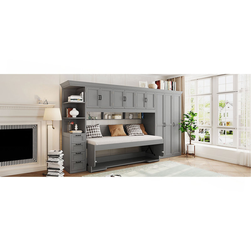 Lit escamotable avec armoire, bureau et bureau, Grey