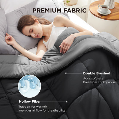 Bedsure King Color Block Quilted Duvet Insert – Black & Dark Gray, Down Alternative, All-Season