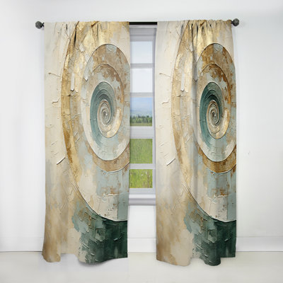 Ghalib Beige Minimalism Spiral Potteries III - Spirals Curtain - Velvet Room Darkening - 1 Panel