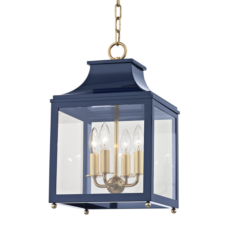 Leigh 4 Light Pendant, 18.63" H x 11.5" W x 11.5" D, Aged Brass, Navy