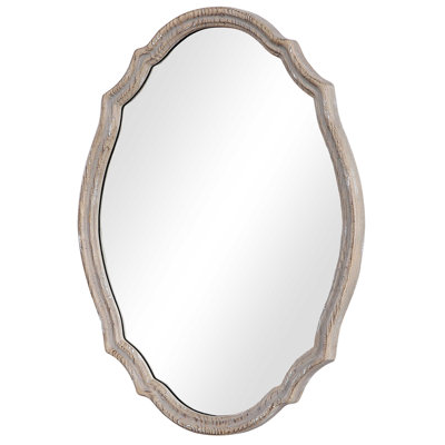  Transitional Wall Mirror Distressed Wood Look 34" H Entryway or Vanity Use