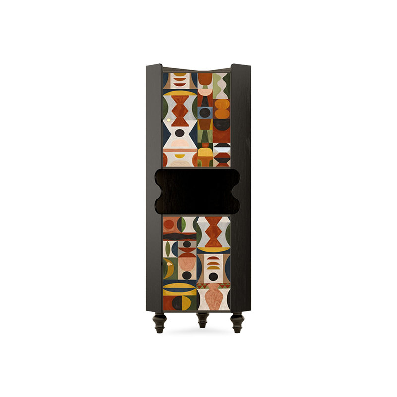 Armoire de coin noire en bois massif