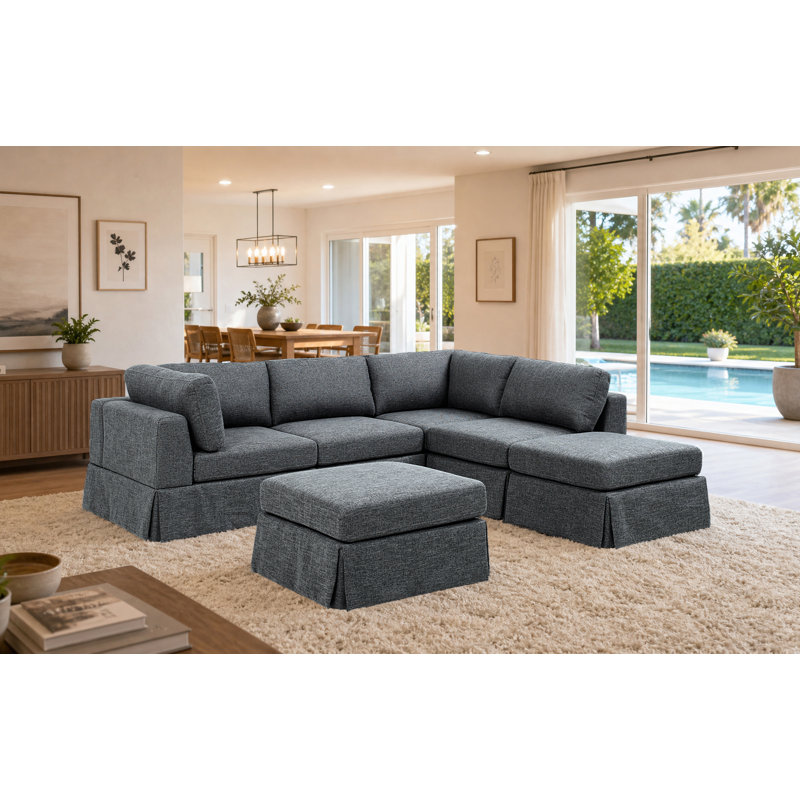 Canapé d'angle modulaire de 67 po x 134 po en polyester, 6 pièces, gris, 33.5" H x 134" W x 67" D