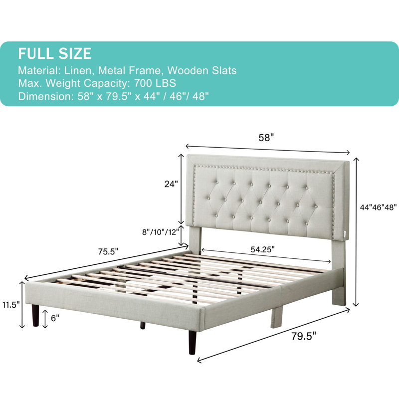 Cianciolo Upholstered Wingback Bed, Full, Beige