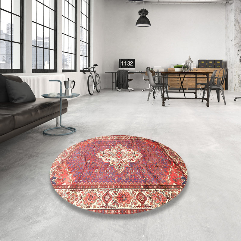 Tapis brun/rouge/jaune traditionnel Weldin, Rond 4 pi