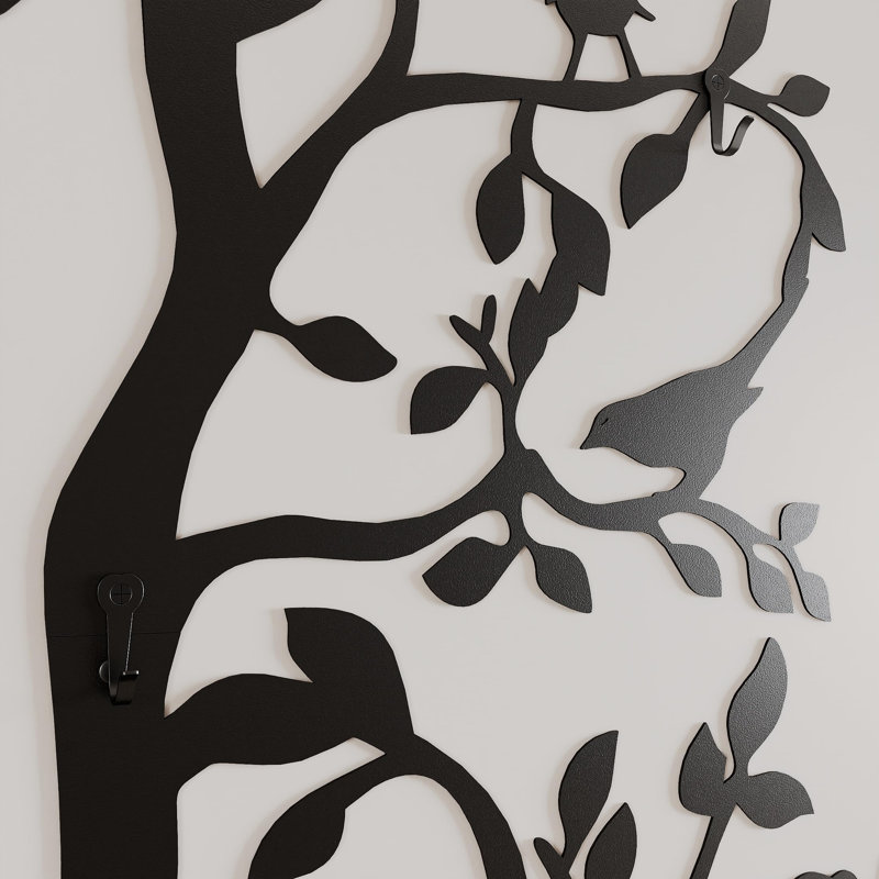 Porte-manteau mural Arbre de Vie, 7 crochets ajustables - Décoration murale robuste en métal noir, idéal pour l'entrée, le corridor, le vestibule et le salon, 175 x 107 cm