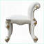 Tabouret de coiffeuse pour la chambre à coucher, similicuir beige avec siège rembourré et amp; Garniture argent antique | Beige | Similicuir