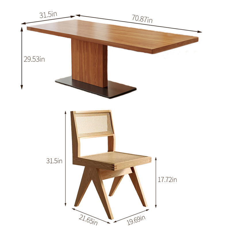 Solid wood ash dining table set, 29.53" H x 70.87" L x 31.5" W