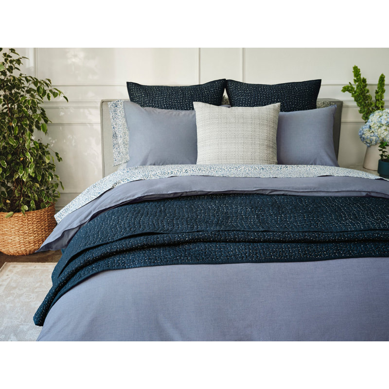 Housse de couette en percale organique froissé, Housse de couette pour lit très grand / très gra, Indigo chambray