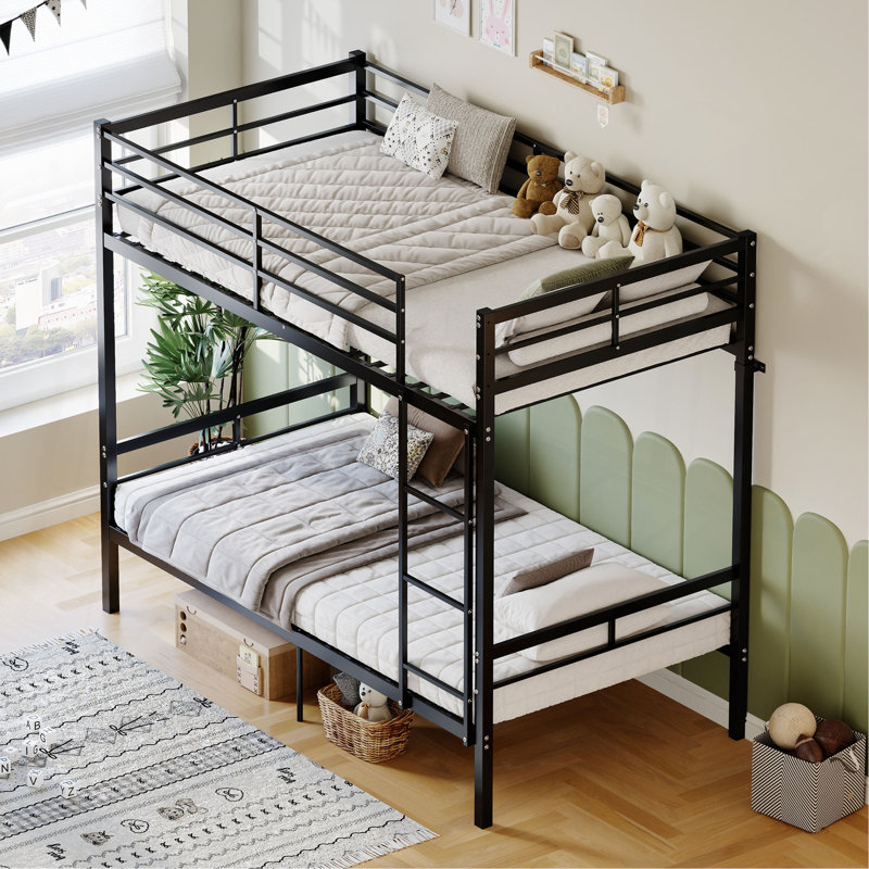 Lit superposé avec échelle et garde-corps haut, capable de se diviser, lit superposé en métal, espace de rangement, silencieux, taille simple sur simple