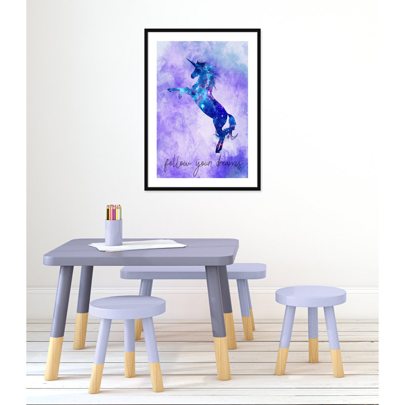 « follow your rêves licorne », art encadré, H 36,5 po x l 26,5 po x P 0,63 po, Encadré de boîte noir