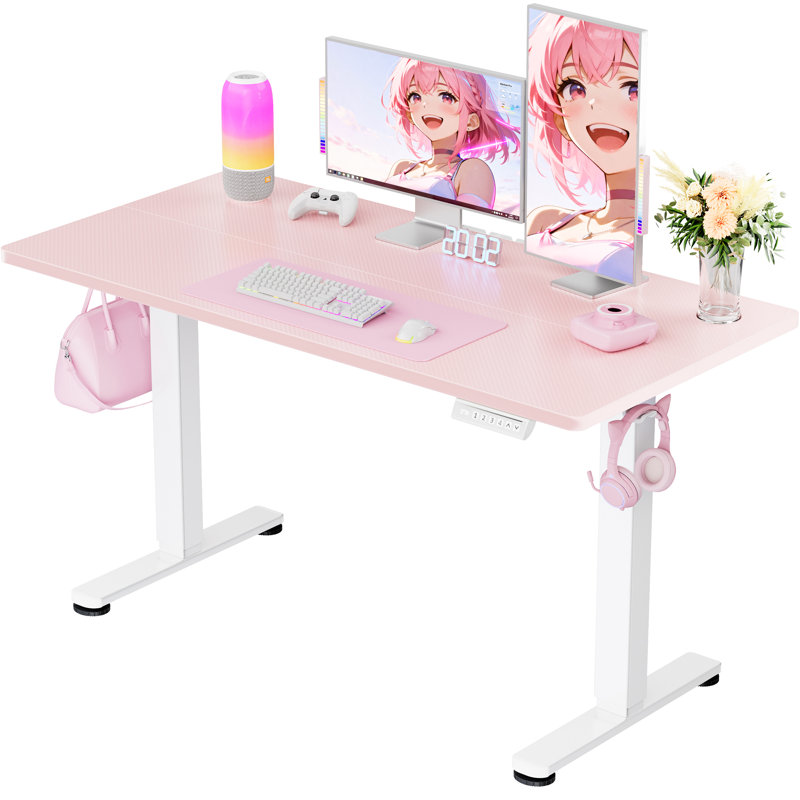 Arnfred 47.2'' W Height Adjustable Rectangle Standing Desk, Pink/White