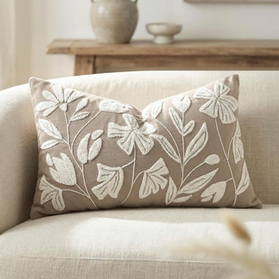 Housse de coussin lombaire rectangulaire de 12 po x 20 po, housse de coussin décorative en velours floral taupe touffeté pour la décoration intérieure d'un canapé