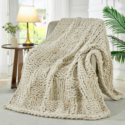 Chenille Chunky Knit Blanket Throw for for Couch Bed Sofa, Fluffy Soft Cozy  50”x60” 100% Hand Knit