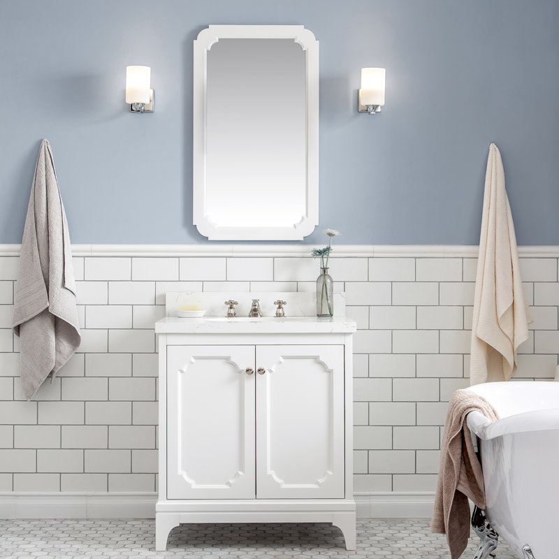 Grand meuble-lavabo de comptoir en marbre d'ingénierie avec miroir 30 po Carrara, Gris cachemire