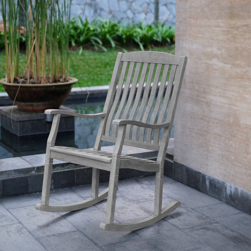 Adina Teak Outdoor Rocking Chair, Gris patiné