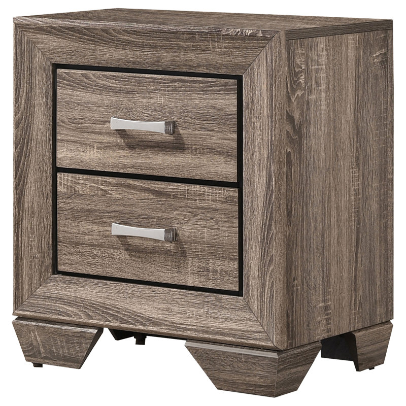 Tomasina Washed Taupe 2-Drawer Rectangular Nightstand, Taupe