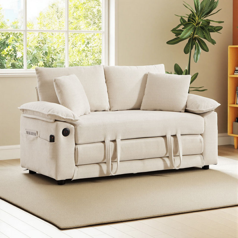 Canapé-lit convertible 3-en-1 de 58 po Lewis, Cream White Chenille