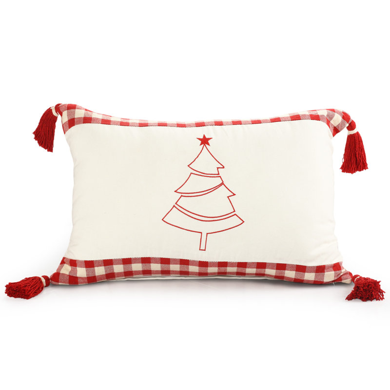 Housse de coussin rectangulaire en coton Borded Christmas Tree, polyester