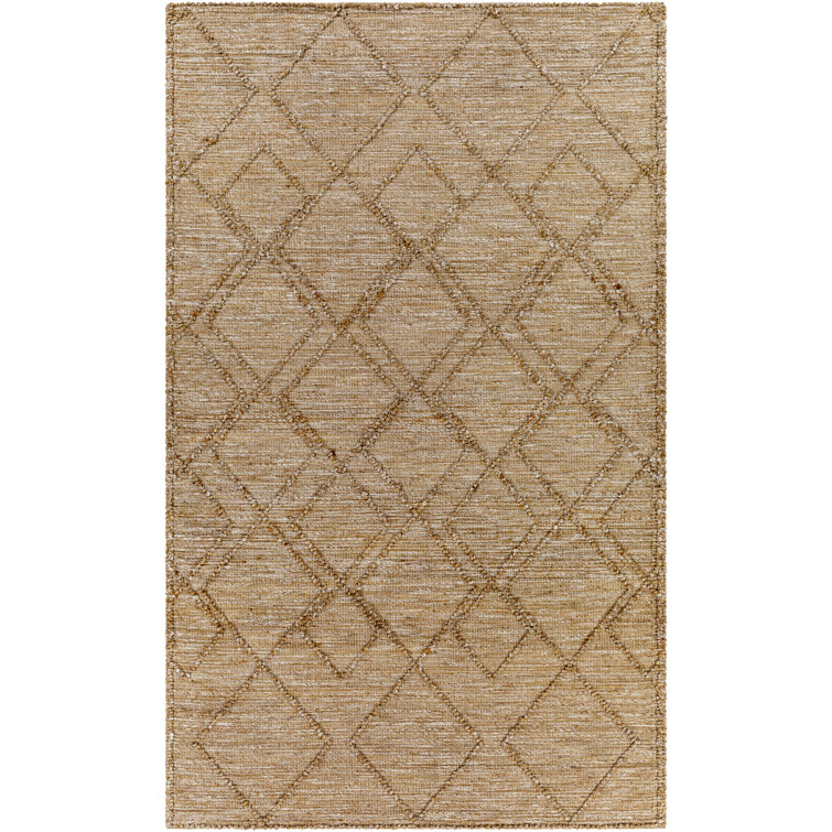 Tapis géométrique en jute tissé à plat de couleur kaki