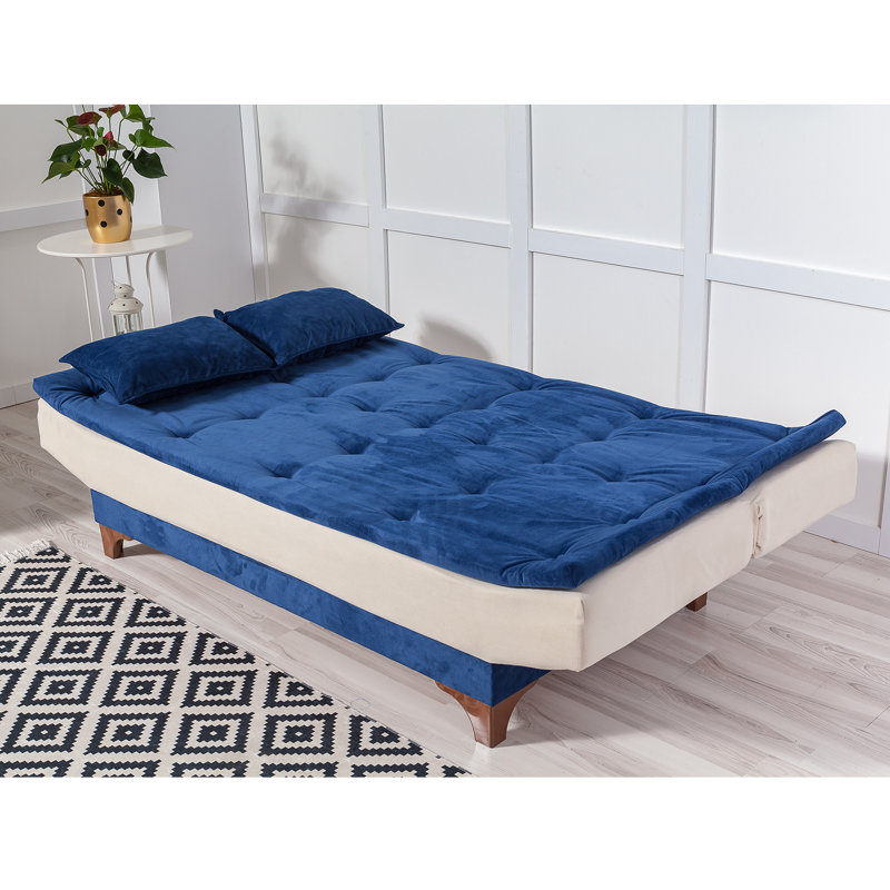 Canapé-lit sans accoudoirs de 74,8 po Cropsey, Bleu foncé / polyester crème