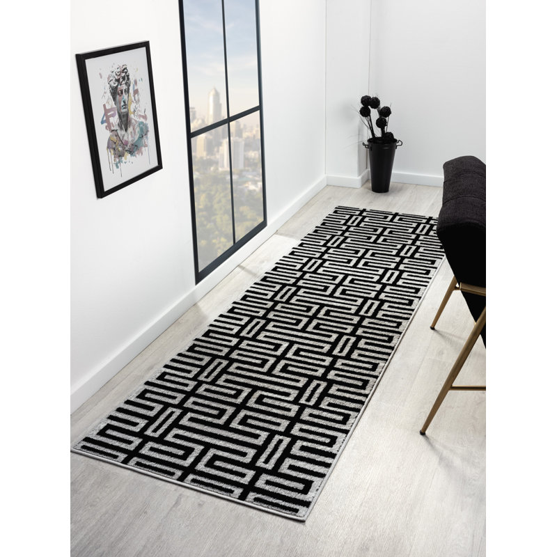 Vladya Grey Abstract Geometric Area Rug, Runner 2'8" x 7'10"