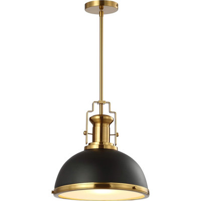 Homer 13" 1-Light Modern Industrial Iron LED Dome Pendant, Classic, Cottage, Farmhouse, Industrial, Rustic, Transitional, Office, Living Room, Kitchen, Foyer, Black/Brass Gold