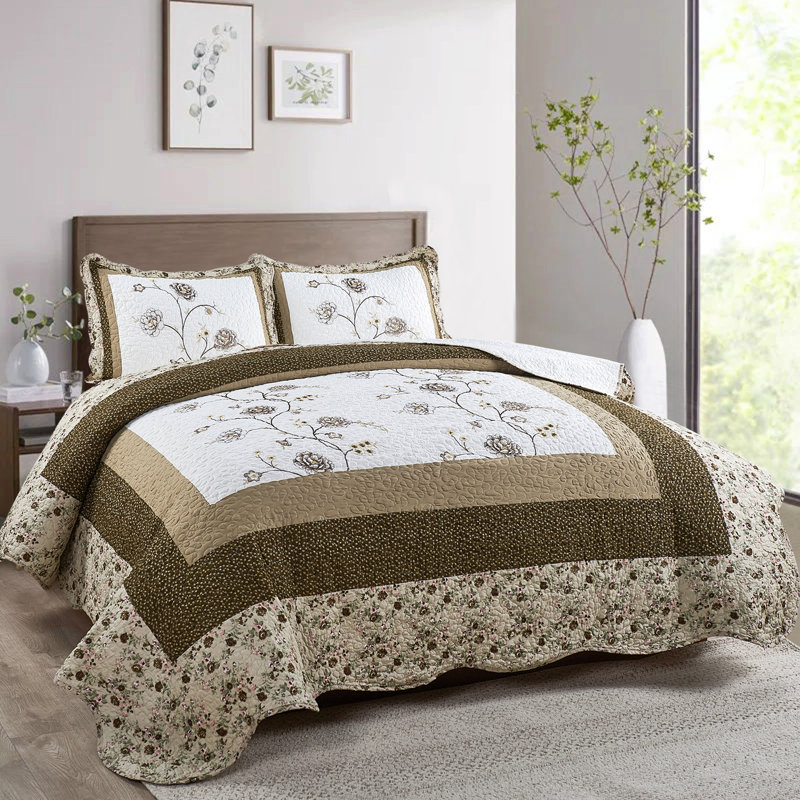 3 Piece Dorset Bedspread Set, King Coverlet + 2 King Shams, Coffee