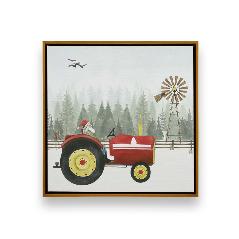 «Santa's Christmas Tractor Ride II», reproduction sur toile, H 12,75 po x l 12,75 po x P 1,75 po, Cadre doré