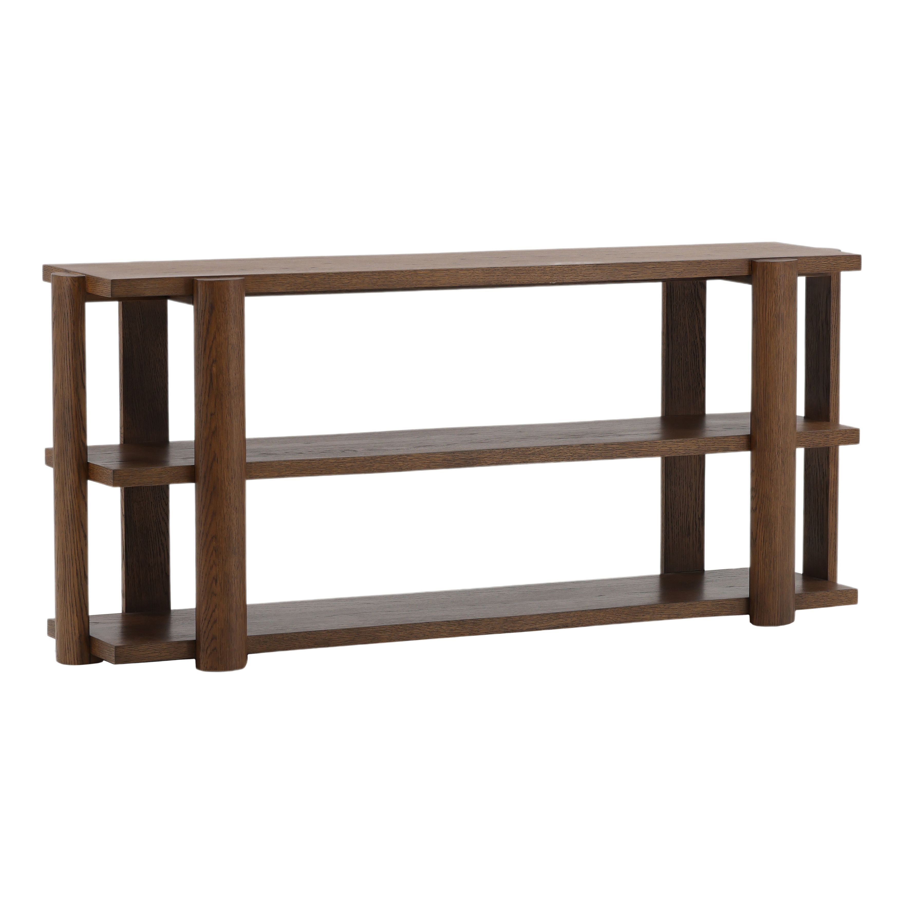 Dovetail Furniture Finnian 70" Wide 2-Tier Oak Wood Bookcase, Medium Brown | Wayfair