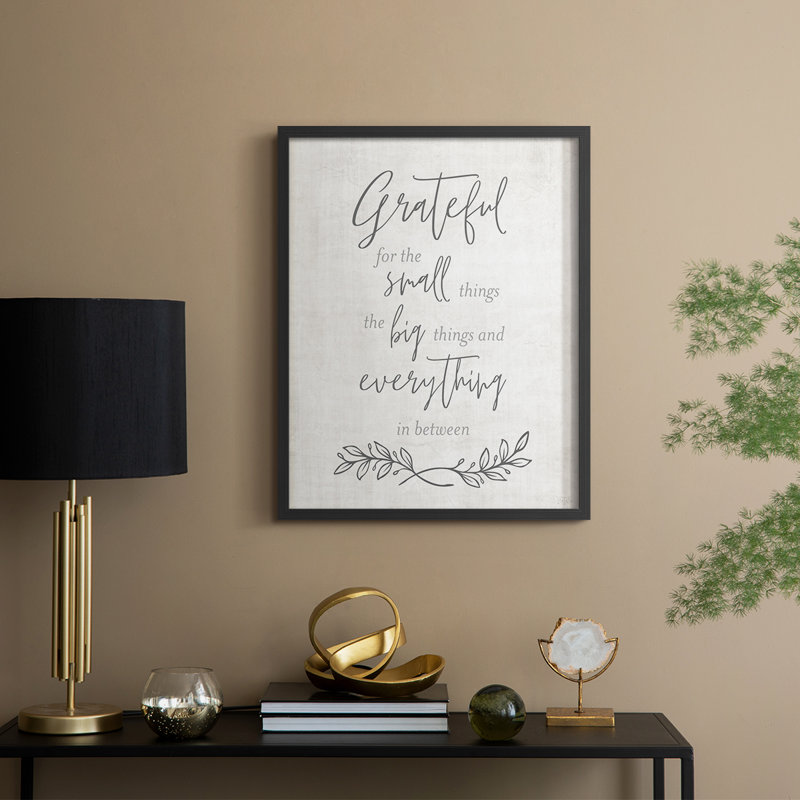 «Grateful for the Small Things», reproduction encadrée - bois massif, Noir, noir, noir, noir, H 15 po x l 12 po