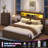 Farmhouse King Size Bed Frame With 51" Tall Storage Headboard & 4 Drawers, Wooden Bed Frame King Size with LED Light, Charging Station, No Spring Needed-12953378-12953376