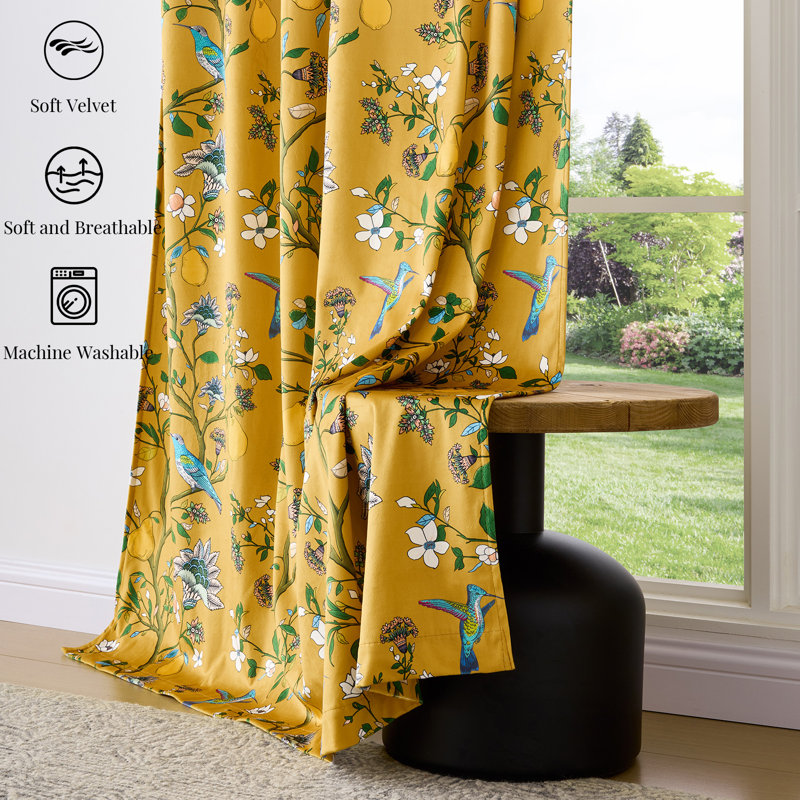 Velvet Floral Patterned Blackout Curtains - Room Darkening 70%-85% Rod Pocket Back Tab Decoration Drapes（set of 2）