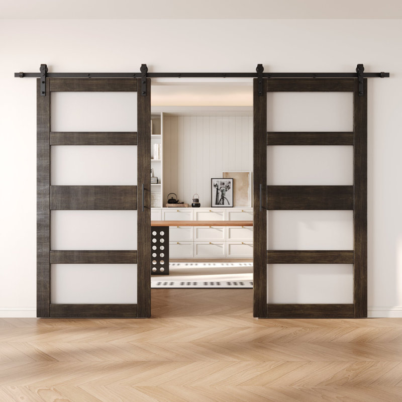 Portes de grange non assemblées et finies en verre 4-en-4 de 40 po x 84 po avec quincaillerie d'installation non encastrée Homacer Homacer