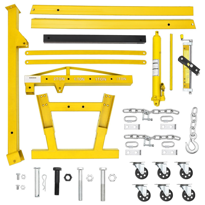 Palan à moteur hydraulique pliable de 2 tonnes avec niveleur de charge Capacité de 4400 LBS Cueilleur de cerisier robuste 6 roues pivotantes et pompe hydraulique réglable (0,5 t à 2 t) pour garage atelier entrepôt jaune