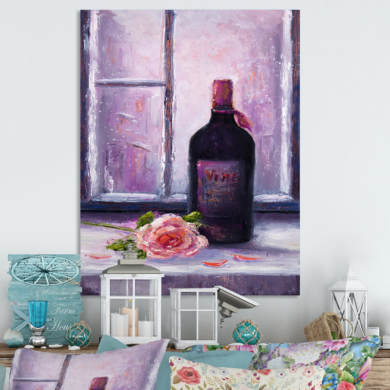 «Red Wine Bottle», peinture sur toile, 32" H x 16" W x 1" D, Toile tendue