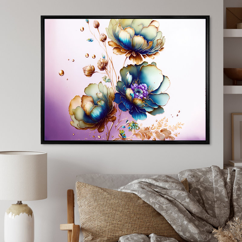 «Green and Blue Violet Floral I», reproduction sur toile, H 30 po x l 40 po x P 1,5 po, Toile avec cadre flottant noir