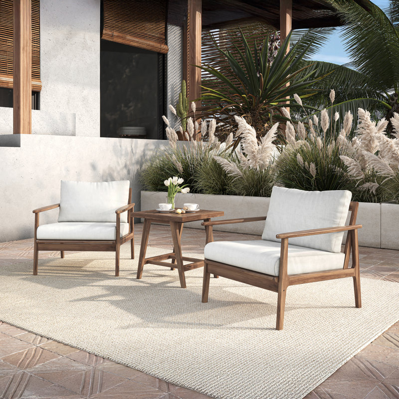 Lyon 3-Piece Solid Acacia Wood Outdoor Set With 2 Chairs & End Table, Natural