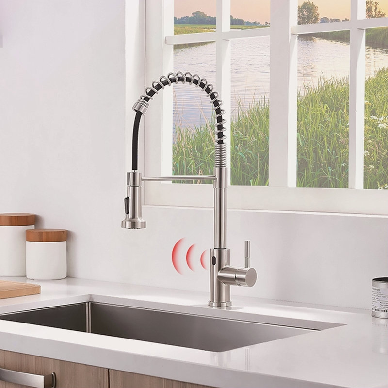 Touchless Kitchen Faucet,Hands Free Automatic Smart Kitchen Faucet Black Smart Kitchen Faucet, Brushed Nickel