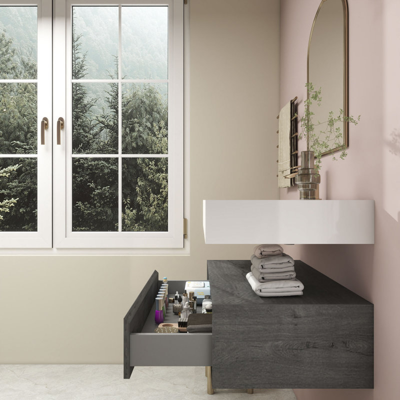 Alysa 36" Wall-Mounted Single Bathroom Vanity Set, Smoke Oak