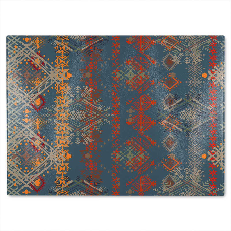 Ethnic Boho Distressed Pattern Glass Chopping Board, 40cm L x 28cm W